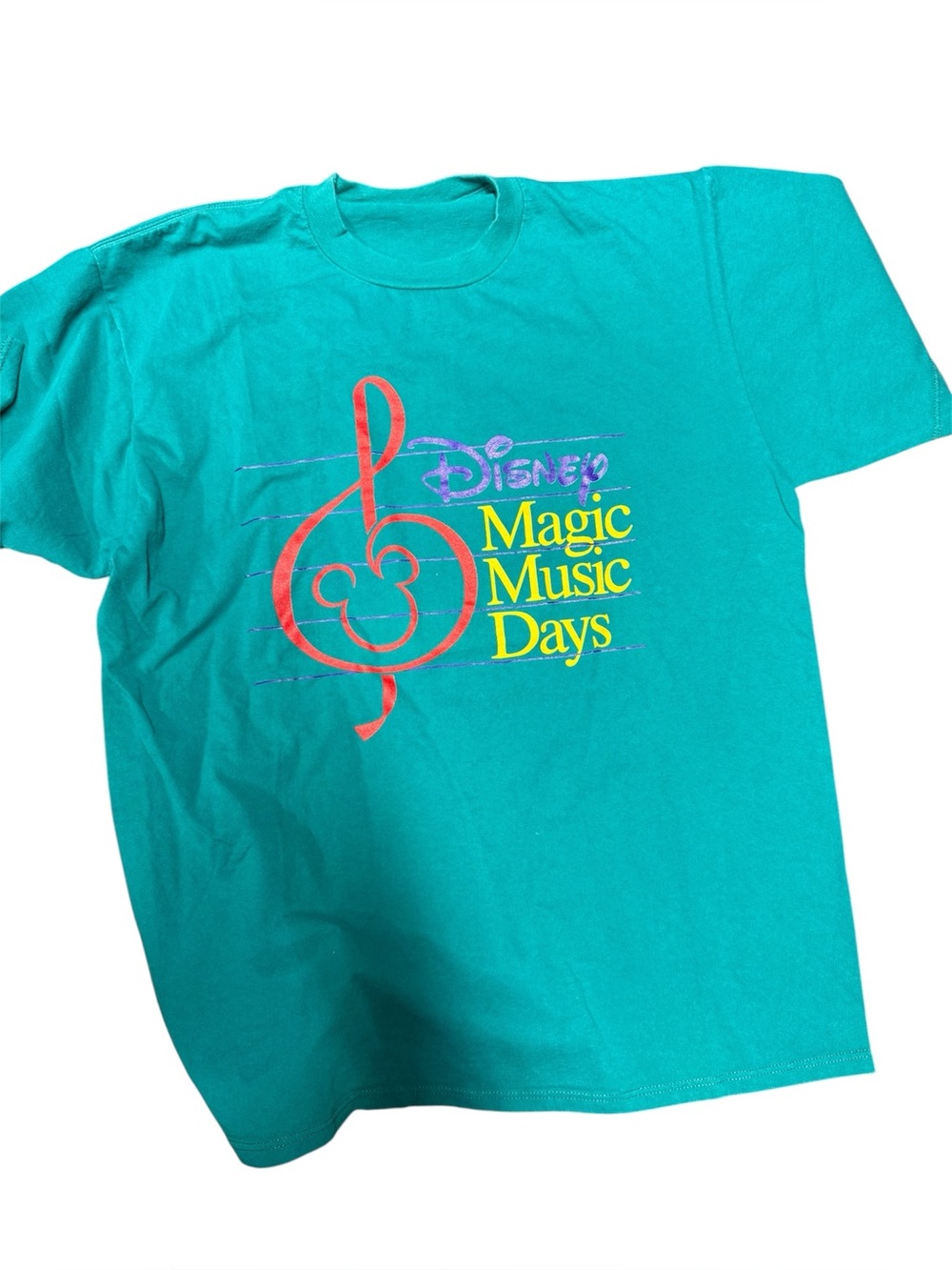 Disney Designs Magic Music Days T-Shirt Green Crewneck OSFA vintage 90s shirt